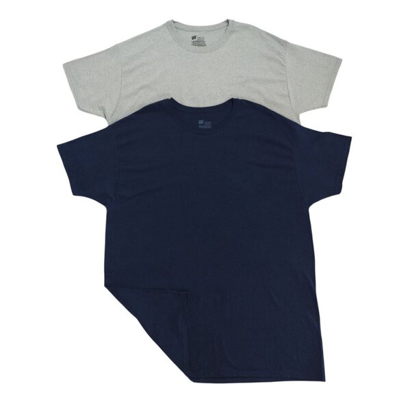 Hanes Comfortsoft Mens Classic Crewneck T-Shirts 2-Pack Gray & Navy XL. - Picture 2 of 7